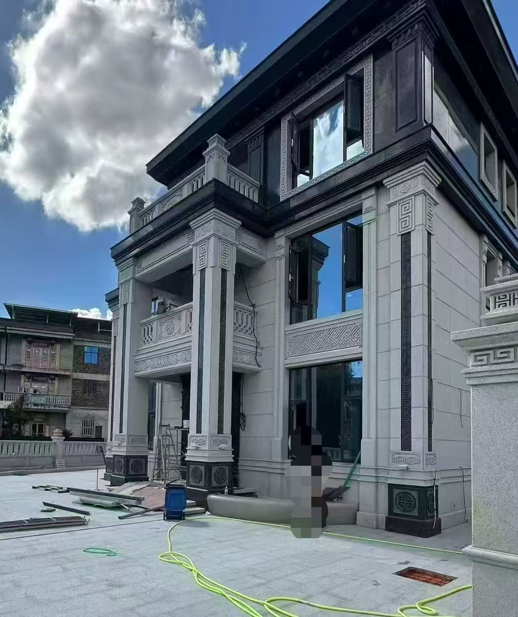 德州 别墅干挂，芝麻白与芝麻黑完美配合